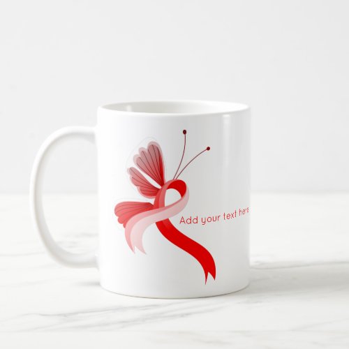 Red and White Awareness Ribbon Butterfly Coffee Mug