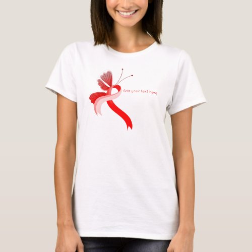 Red and White Awareness Ribbon Butterfly T_Shirt
