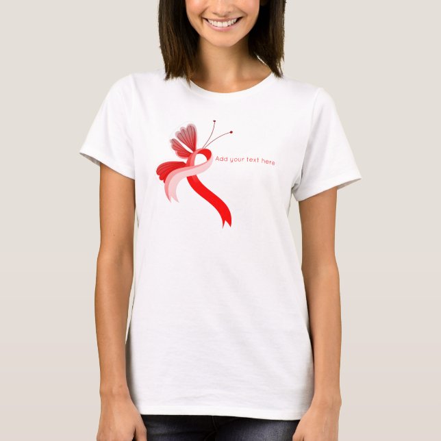 Red and White Awareness Ribbon Butterfly T-Shirt (Front)