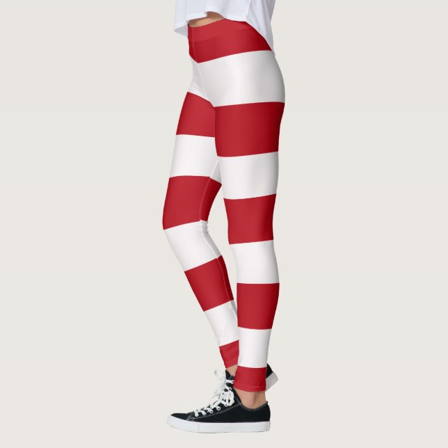 Red and White Awning Stripes Leggings (Left)