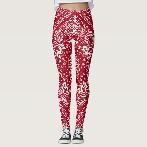 Red and White Bandana Print Leggings