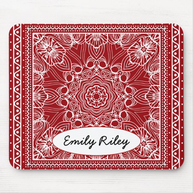 red and white bandanna design mouse pad (Front)