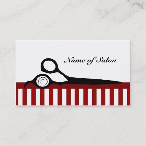 Red and White Barber Stripes Hair Salon Scissors Business Cards