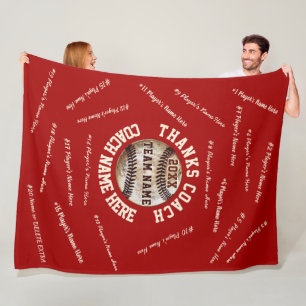 Red and White Baseball Coach Gifts, All Players Fleece Blanket