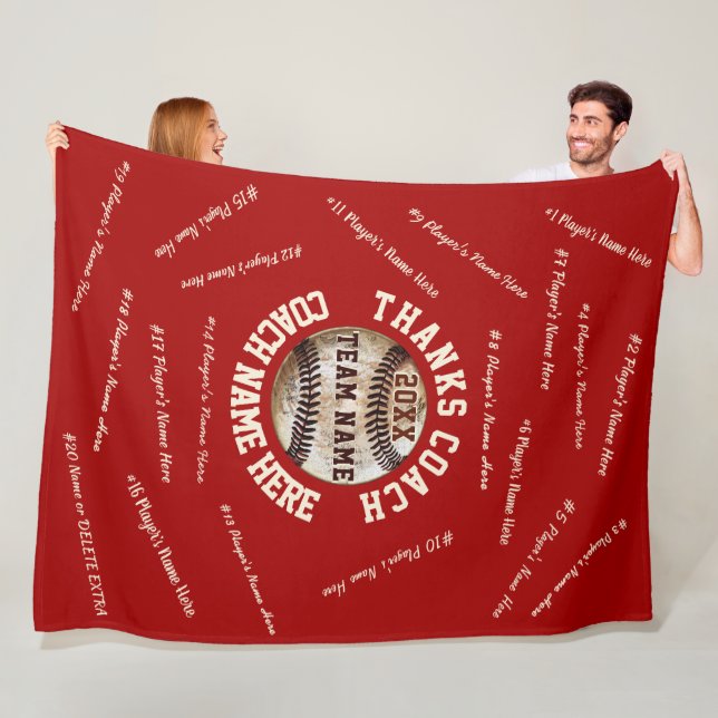 Red and White Baseball Coach Gifts, All Players Fleece Blanket (In Situ)
