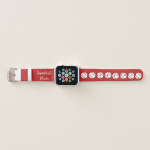 Red and White Baseball Mom Apple Watch Band