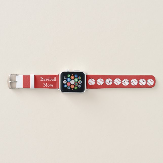 Red and White Baseball Mom Apple Watch Band (Front)