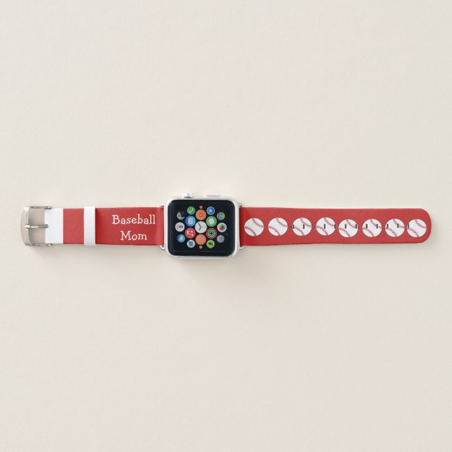 Red and White Baseball Mom Apple Watch Band