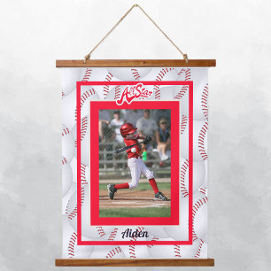 Red and White Baseball Photo Hanging Tapestry