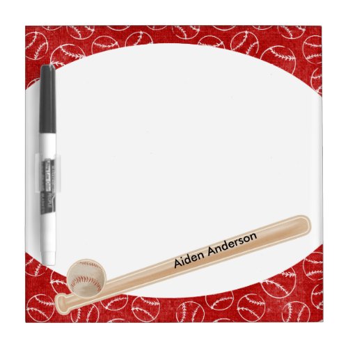 Red and White Baseball Print Notepad Dry Erase Board