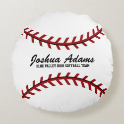 Red and White Baseball Sport Team Round Pillow