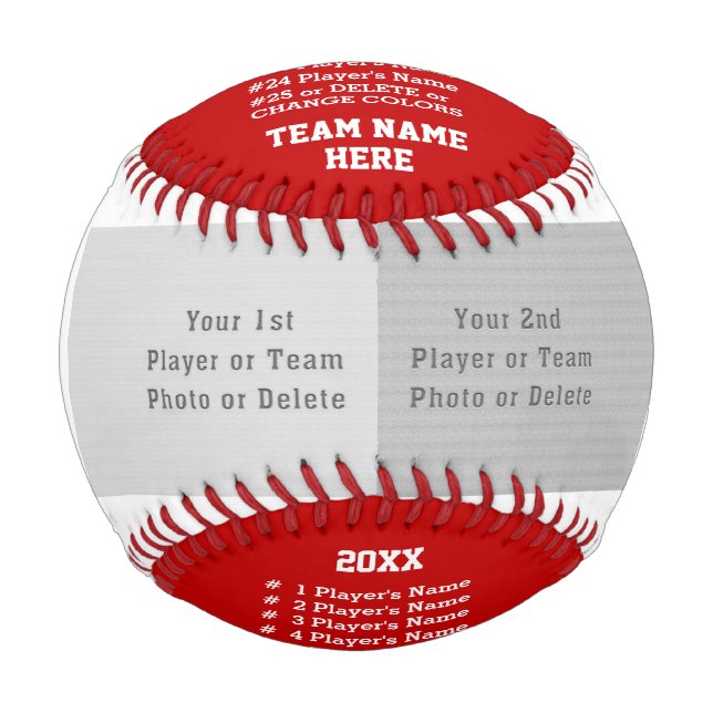 Red and White, Baseball with Photo, Personalized (Front)
