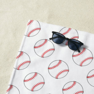 Red and White Baseballs Any Background Color Beach Towel
