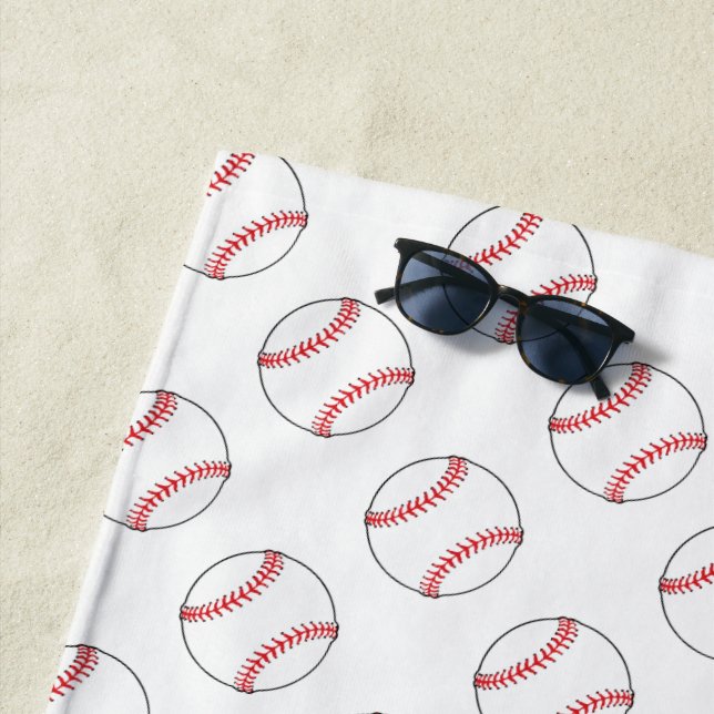 Red and White Baseballs | Any Background Color Beach Towel (In Situ)