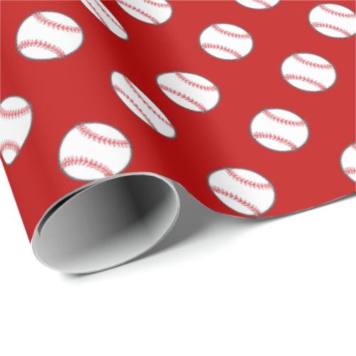 Red and White Baseballs  Any Background Color Wrapping Paper