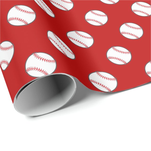 Red and White Baseballs | Any Background Color Wrapping Paper (Roll Corner)