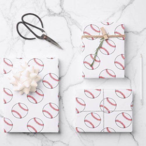 Red and White Baseballs  Any Background Color  Wrapping Paper Sheets