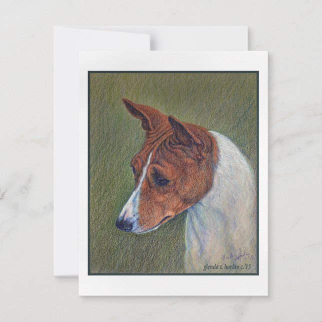 Red and White Basenji Art Note Card (Front)
