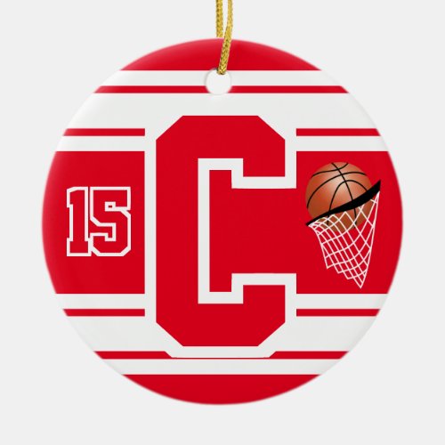 Red and White Basketball DIY Letter Ceramic Ornament