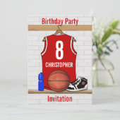 Red and White Basketball Jersey Birthday Party Invitation (Standing Front)