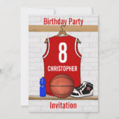 Red and White Basketball Jersey Birthday Party Invitation (Front)