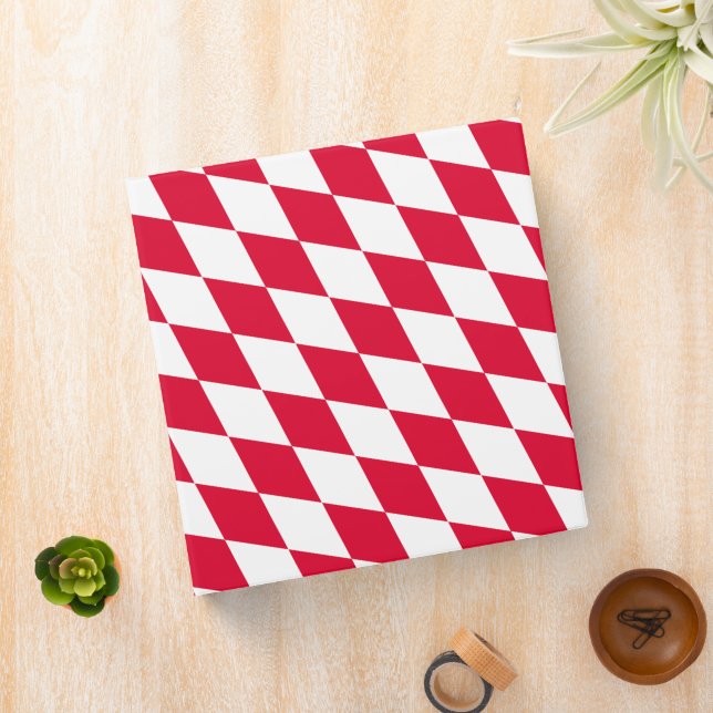 Red and White Bavaria Diamond Flag Pattern 3 Ring Binder (In Situ)