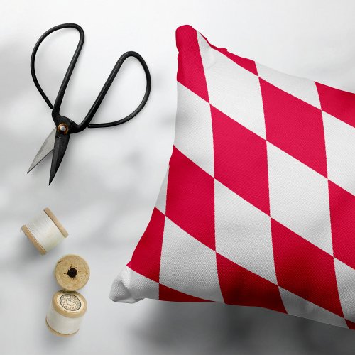 Red and White Bavaria Diamond Flag Pattern Accent Pillow