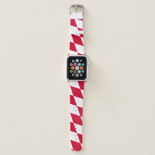 Red and White Bavaria Diamond Flag Pattern Apple Watch Band (Front)