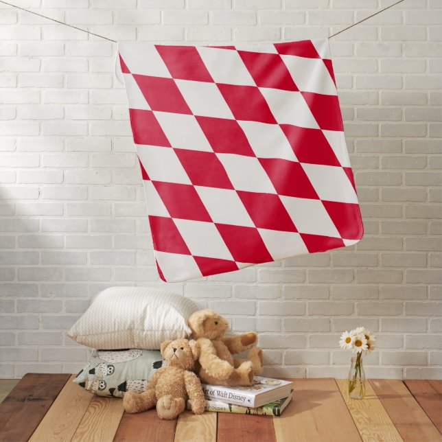 Red and White Bavaria Diamond Flag Pattern Baby Blanket (In Situ)