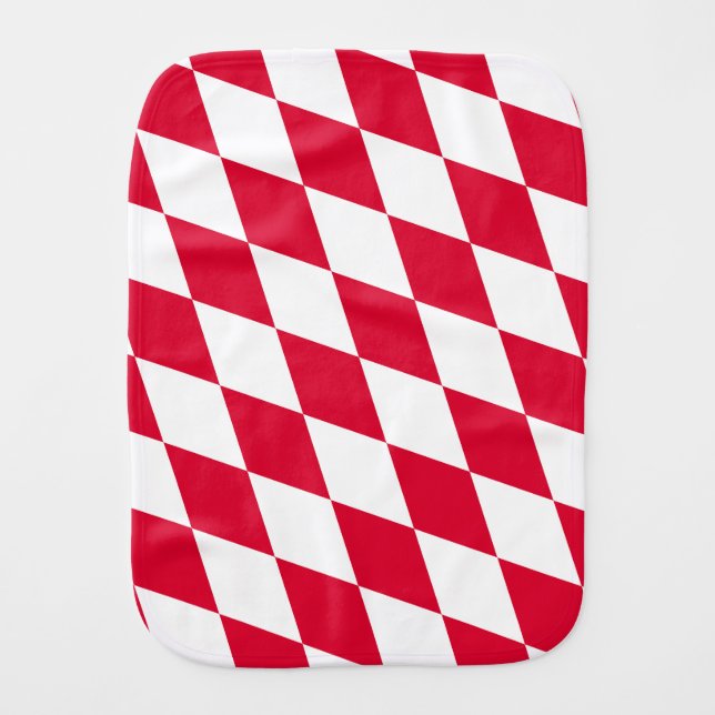 Red and White Bavaria Diamond Flag Pattern Baby Burp Cloth (Front)