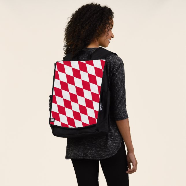 Red and White Bavaria Diamond Flag Pattern Backpack (Worn)
