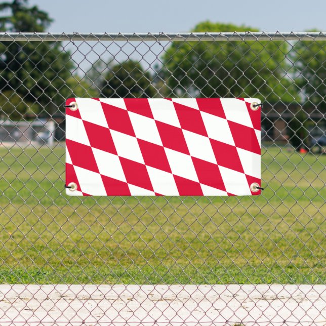 Red and White Bavaria Diamond Flag Pattern Banner (Insitu)