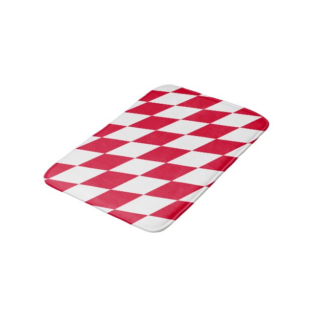 Red and White Bavaria Diamond Flag Pattern Bath Mat (Angled)