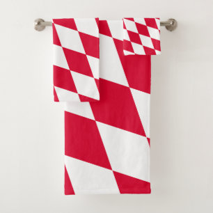 Red and White Bavaria Diamond Flag Pattern Bath Towel Set