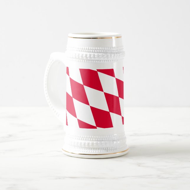 Red and White Bavaria Diamond Flag Pattern Beer Stein (Front Left)