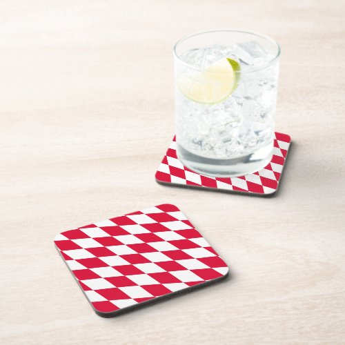 Red and White Bavaria Diamond Flag Pattern Beverage Coaster