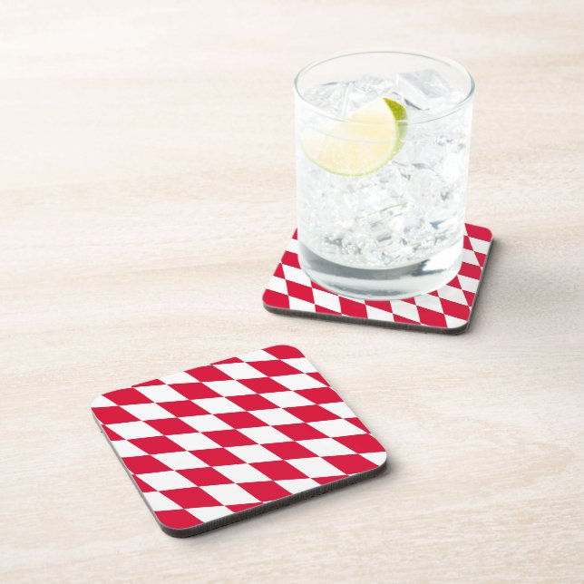 Red and White Bavaria Diamond Flag Pattern Beverage Coaster (Right Side)