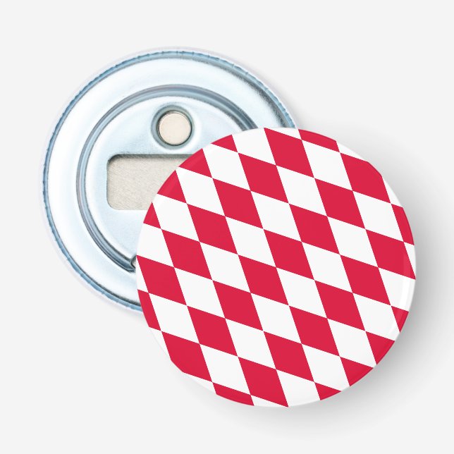 Red and White Bavaria Diamond Flag Pattern Bottle Opener (Front)