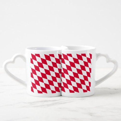Red and White Bavaria Diamond Flag Pattern Coffee Mug Set