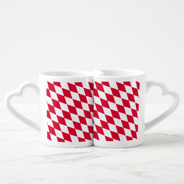 Red and White Bavaria Diamond Flag Pattern Coffee Mug Set (Front Nesting)