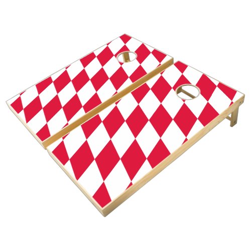 Red and White Bavaria Diamond Flag Pattern Cornhole Set