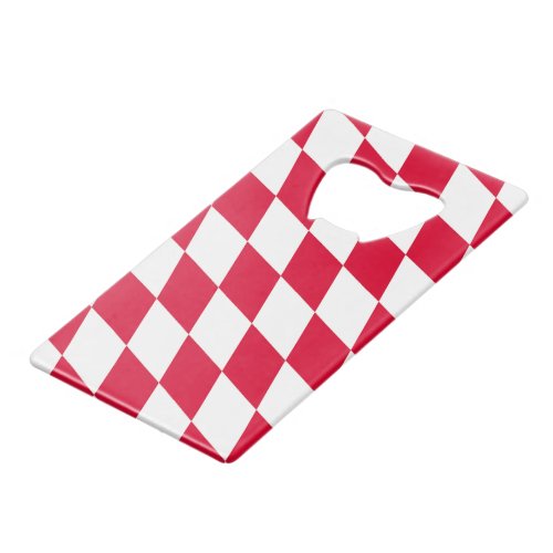 Red and White Bavaria Diamond Flag Pattern Credit Card Bottle Opener