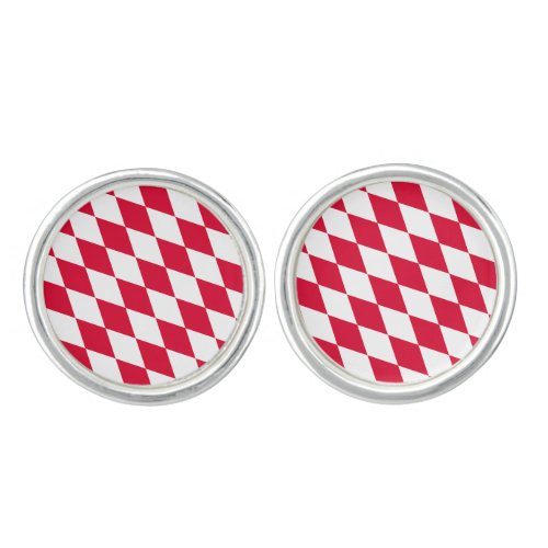 Red and White Bavaria Diamond Flag Pattern Cufflinks