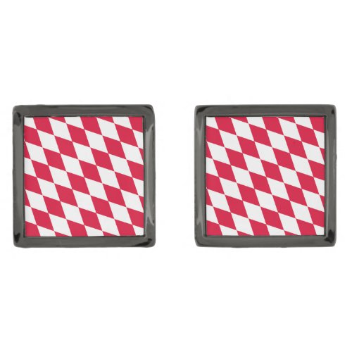 Red and White Bavaria Diamond Flag Pattern Cufflinks