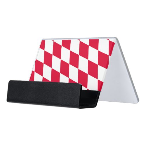 Red and White Bavaria Diamond Flag Pattern Desk Business Card Holder