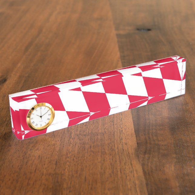 Red and White Bavaria Diamond Flag Pattern Desk Name Plate (Side)