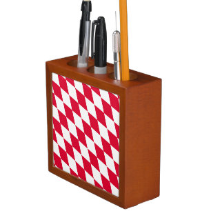 Red and White Bavaria Diamond Flag Pattern Desk Organizer