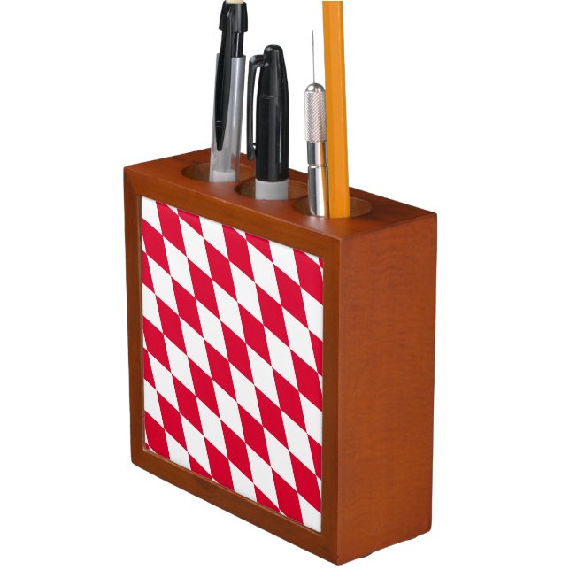 Red and White Bavaria Diamond Flag Pattern Desk Organizer (In Situ)
