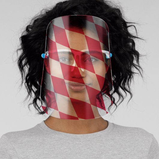 Red and White Bavaria Diamond Flag Pattern Face Shield (Insitu)