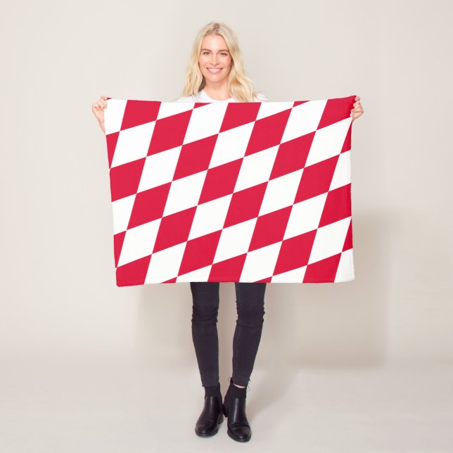 Red and White Bavaria Diamond Flag Pattern Fleece Blanket (In Situ)